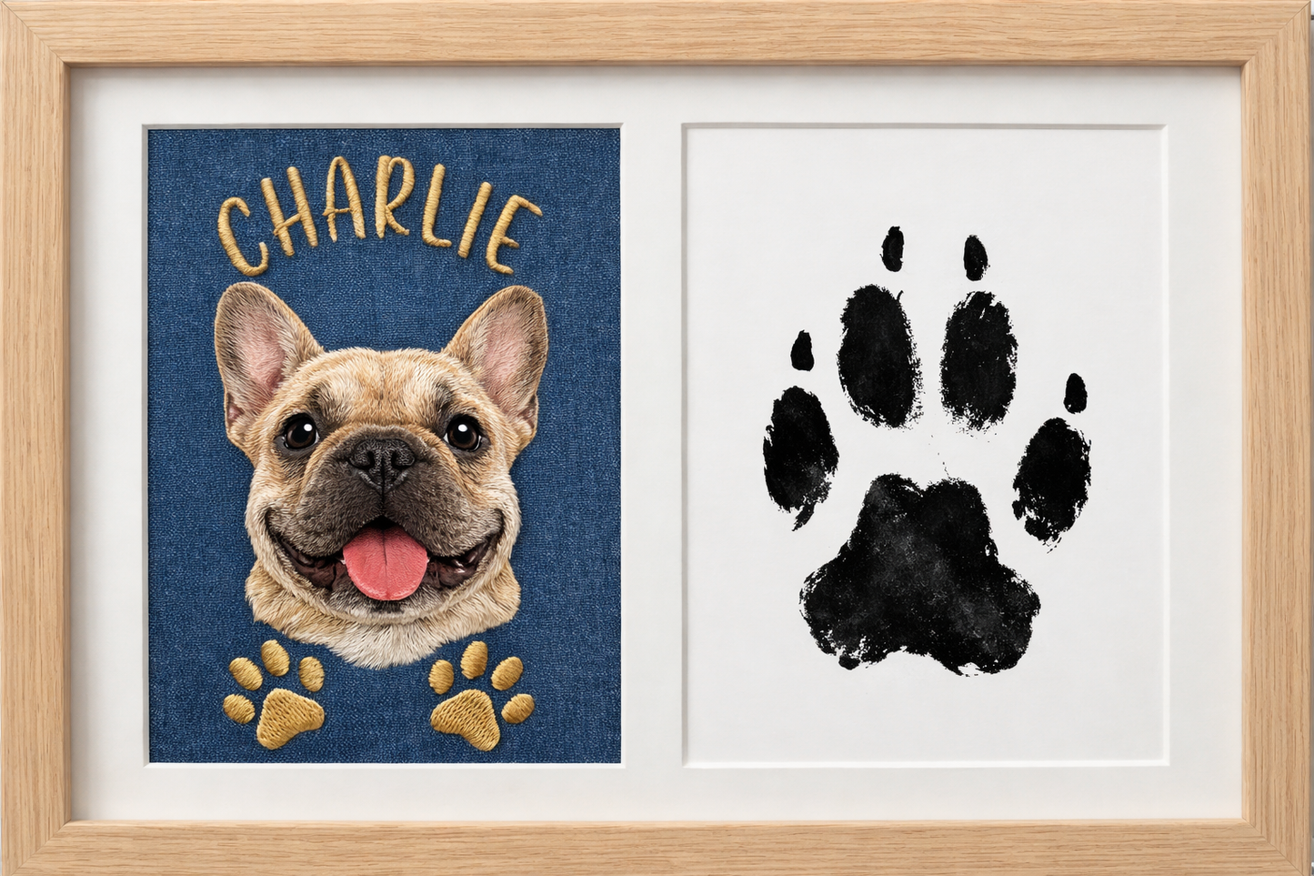 Handcrafted Pet Embroidery Gallery Frame – Dual Display with Ink Paw Print Kit(Black)