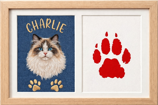 Handcrafted Pet Embroidery Gallery Frame – Dual Display with Ink Paw Print Kit(Red)